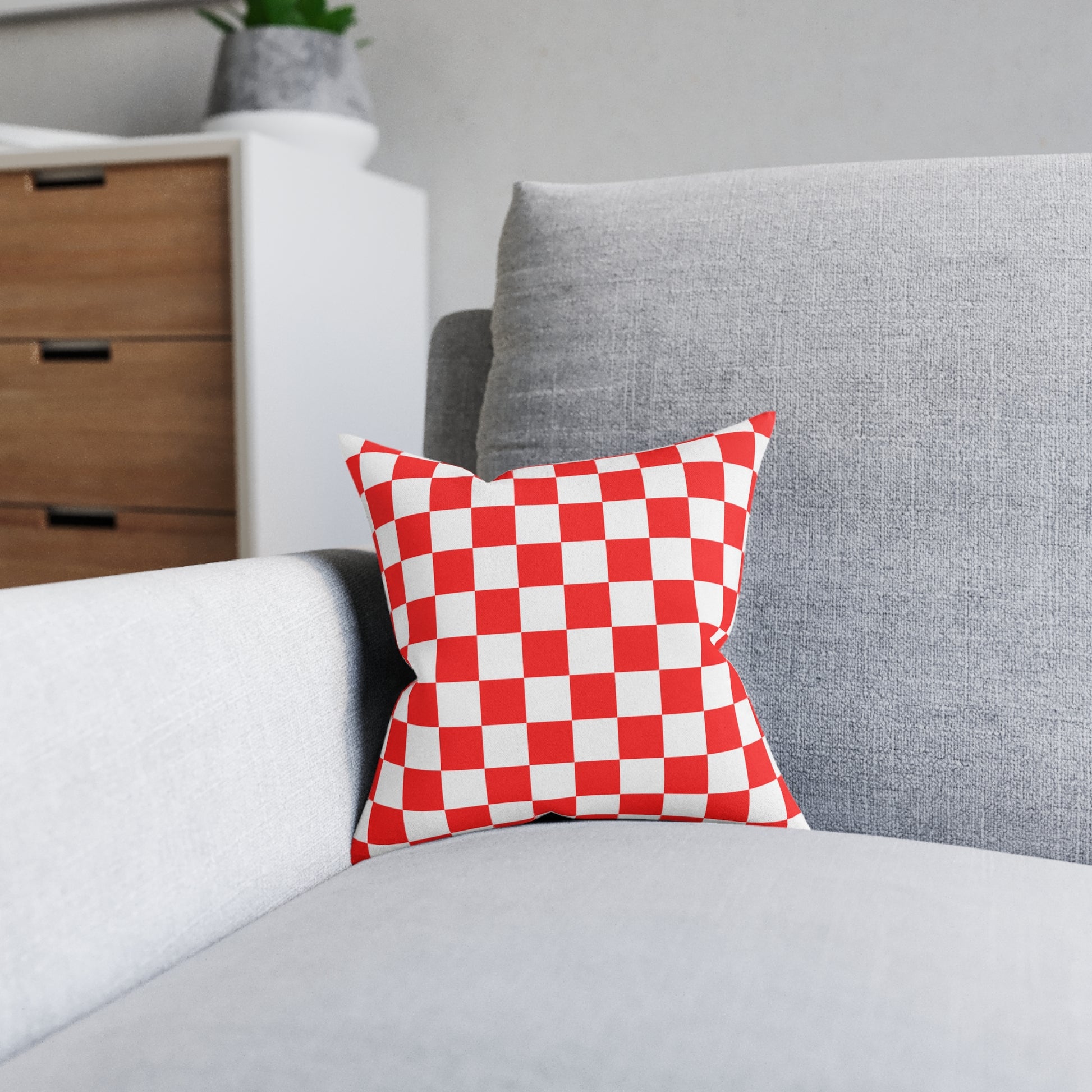 Checkerboard Red and White Square Pillow, Artsulli - Art is Long, Life is Short, Home Decor, , , , , , , 