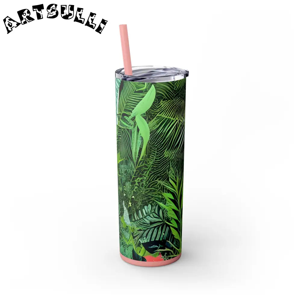 JAKKOUTTHEBXX White Tropical Leaf and Flower Tumbler JAKKOUTTHEBXX