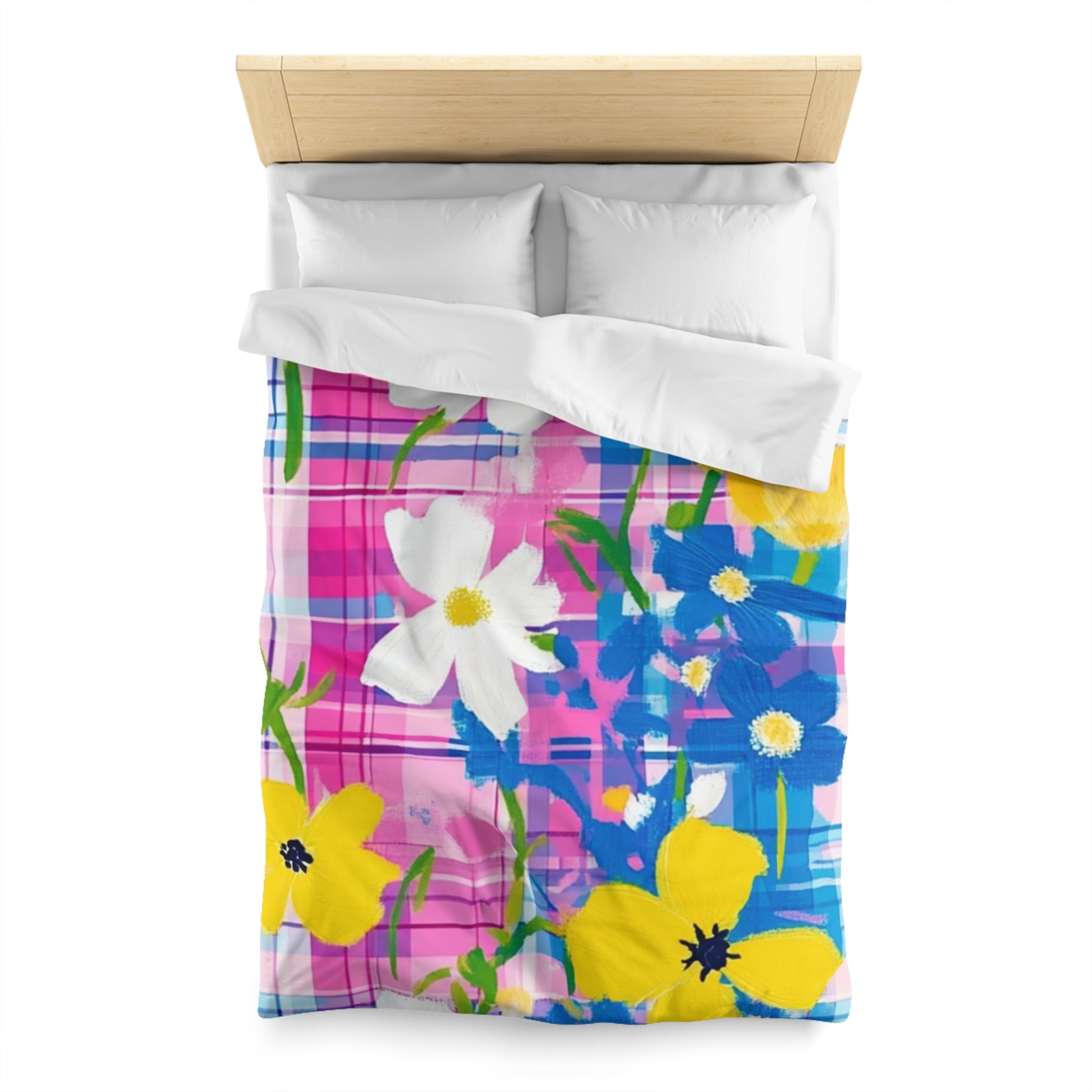 Plaid Garden Pink and Purple Microfiber Duvet Cover, Artsulli - Art is Long, Life is Short, Home Decor, , , , , , , 