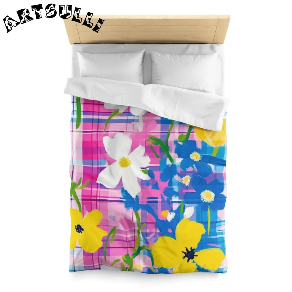 JAKKOUTTHEBXX Plaid Garden Pink and Purple Microfiber Duvet Cover