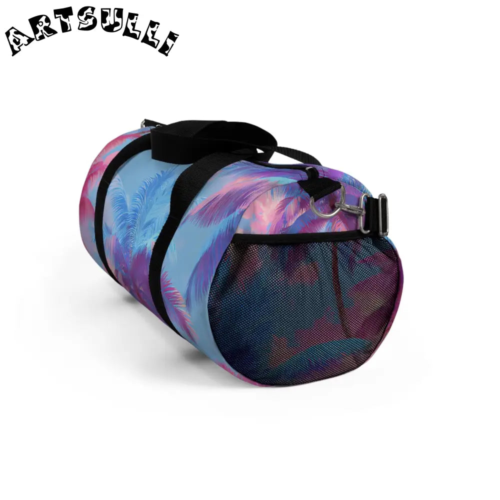 JAKKOUTTHEBXX Ethereal Pastel Palms II Blue and Pink Duffel Bag