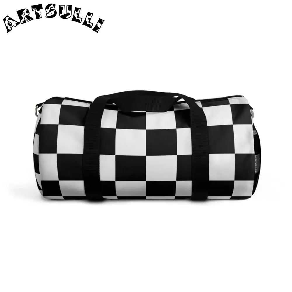 JAKKOUTTHEBXX Checkerboard Black and White Duffel Bag JAKKOUTTHEBXX