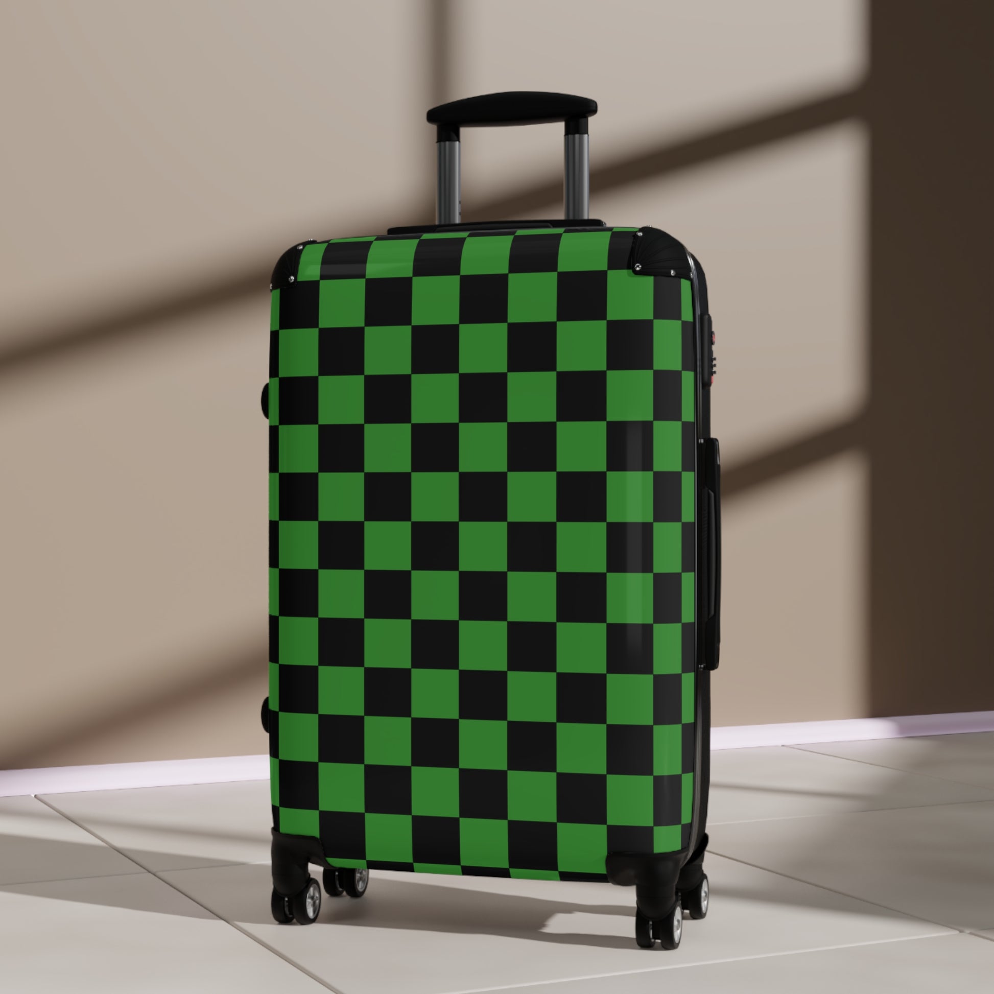 Checkerboard Green and Black Suitcase, Artsulli - Art is Long, Life is Short, Bags, , , , , , , 