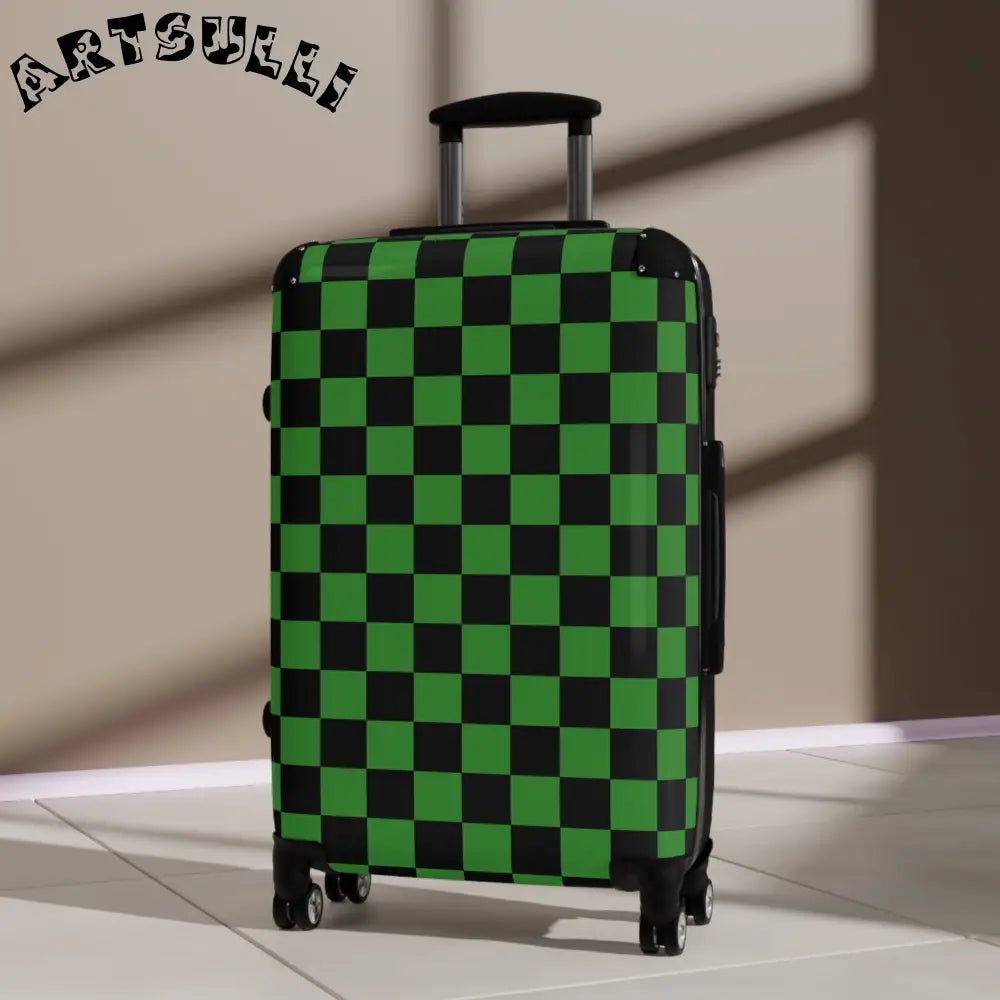 JAKKOUTTHEBXX Checkerboard Green and Black Suitcase JAKKOUTTHEBXX