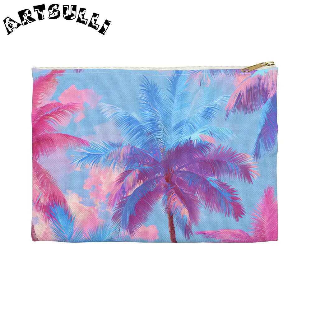 JAKKOUTTHEBXX Ethereal Pastel Palms II Blue and Pink Accessory Pouch