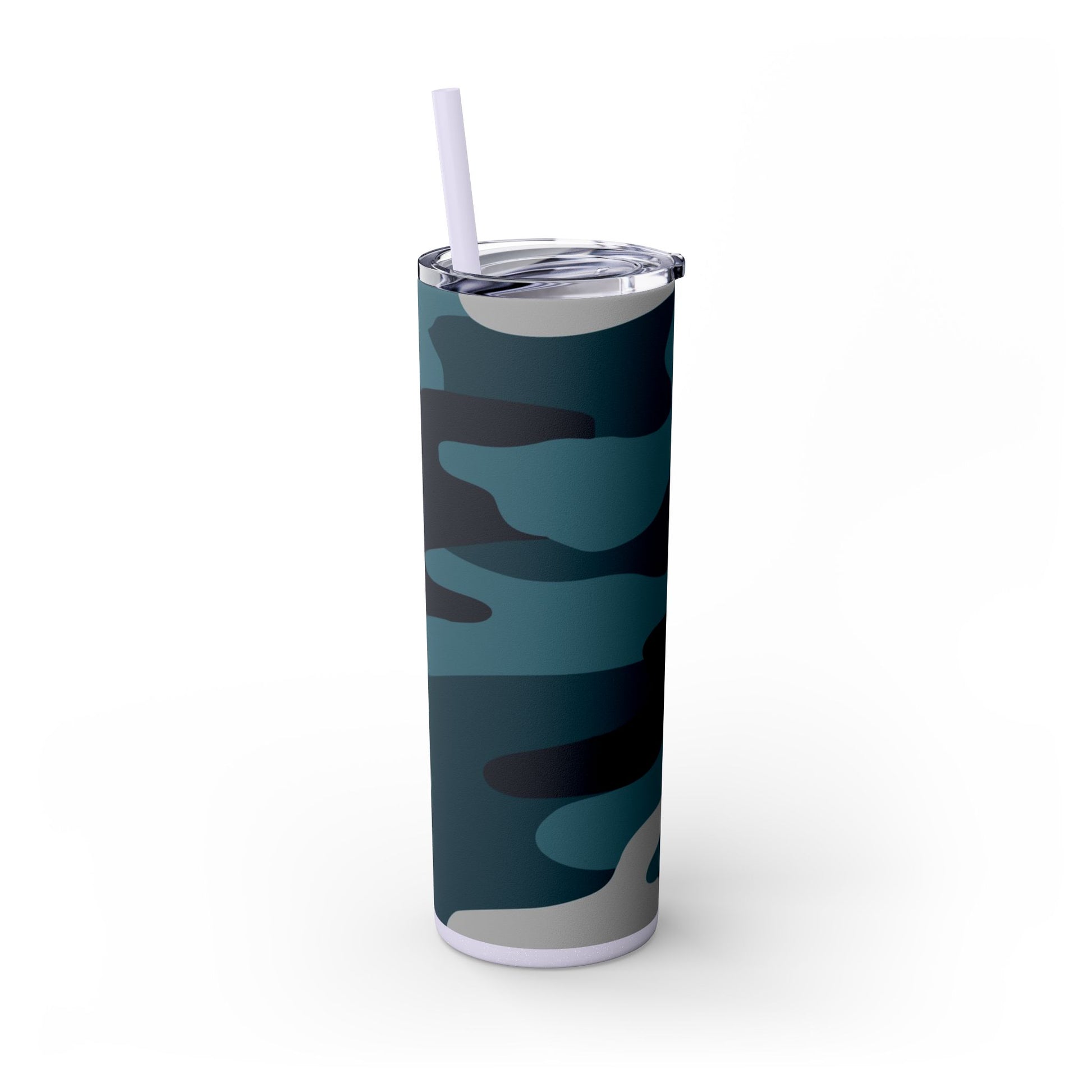 Blue Camouflage Skinny Tumbler with Straw, 20oz, Artsulli - Art is Long, Life is Short, Mug, , , , , , , 