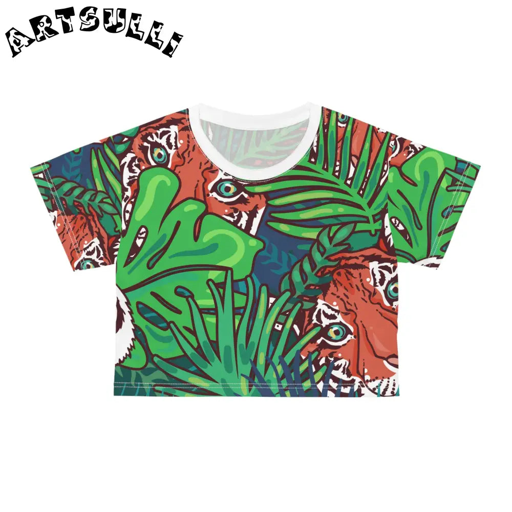 JAKKOUTTHEBXX Tropical Jungle Tigers Blue and Green Crop Tee (AOP)