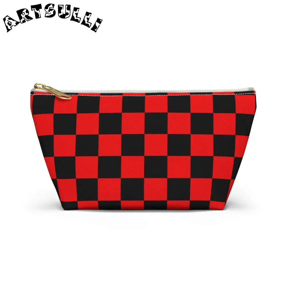 JAKKOUTTHEBXX Checkerboard Red and Black Accessory Pouch w T-bottom