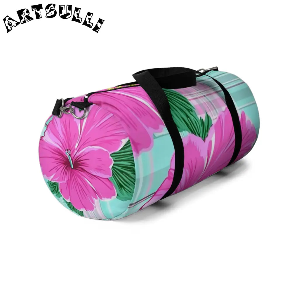 JAKKOUTTHEBXX Teal and Pink Hibiscus Duffel Bag JAKKOUTTHEBXX
