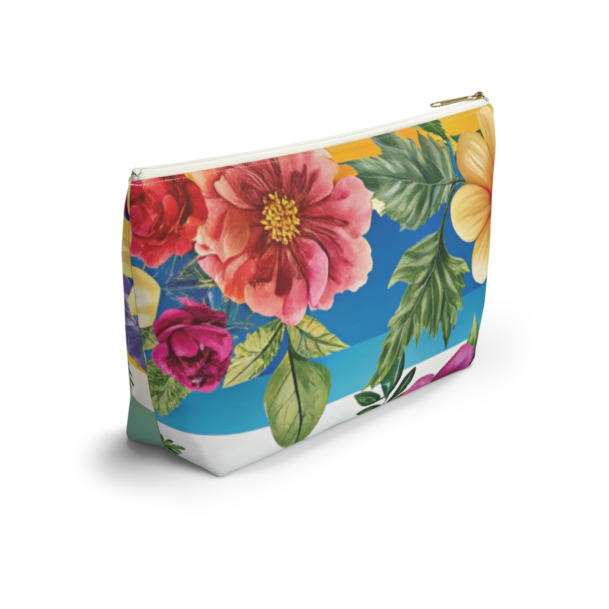 Floral Stripe 4K Accessory Pouch w T-bottom, Artsulli - Art is Long, Life is Short, Bags, , , , , , , 