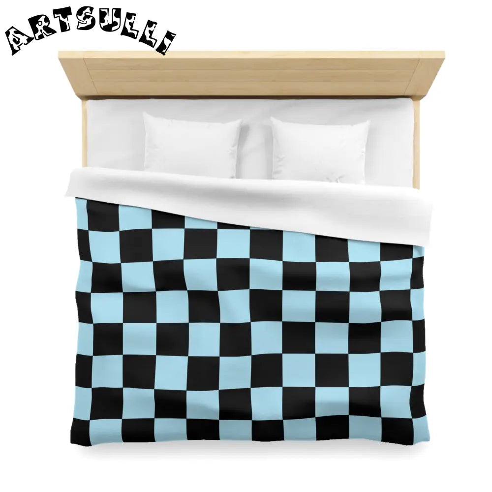 JAKKOUTTHEBXX Checkerboard Black and Blue Microfiber Duvet Cover