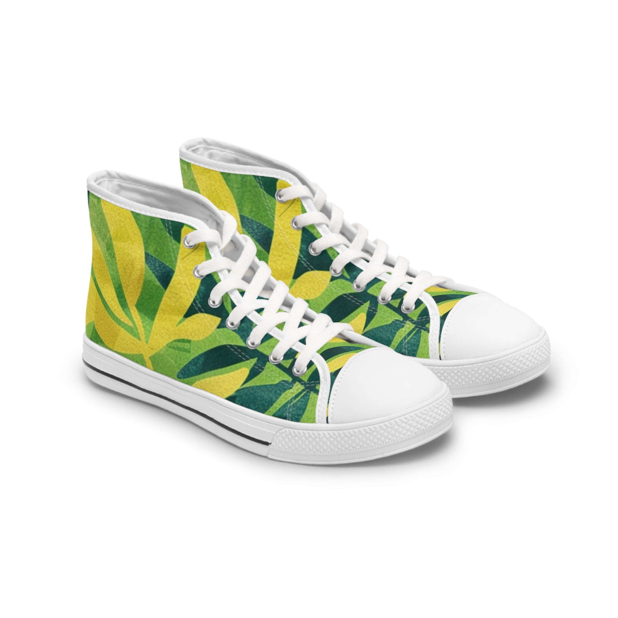 Green Leaf x Yellow Leaf x Tropical x Jungle II Women's High Top Sneakers, Artsulli - Art is Long, Life is Short, Shoes, Size, US 5.5, Color, White sole, , , 30566375117529564731