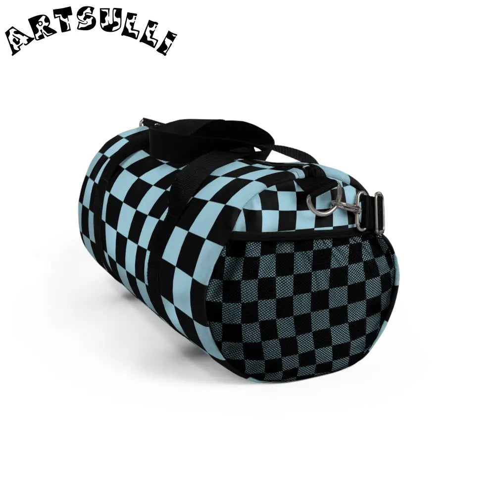 JAKKOUTTHEBXX Checkerboard Black and Blue Duffel Bag JAKKOUTTHEBXX
