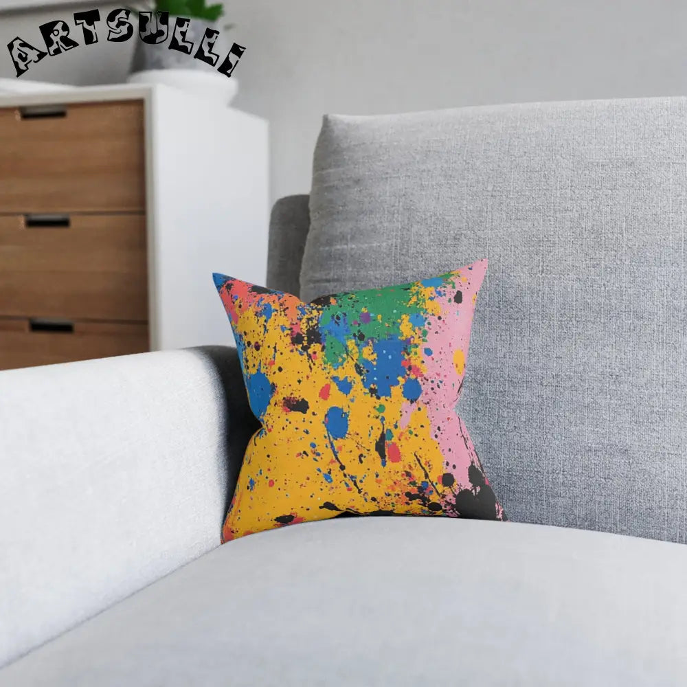 JAKKOUTTHEBXX The Colors Of Paint Splatter Square Pillow