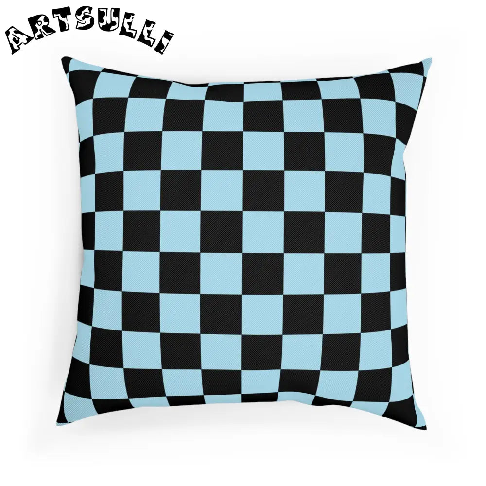 JAKKOUTTHEBXX Checkerboard Black and Blue Cushion JAKKOUTTHEBXX