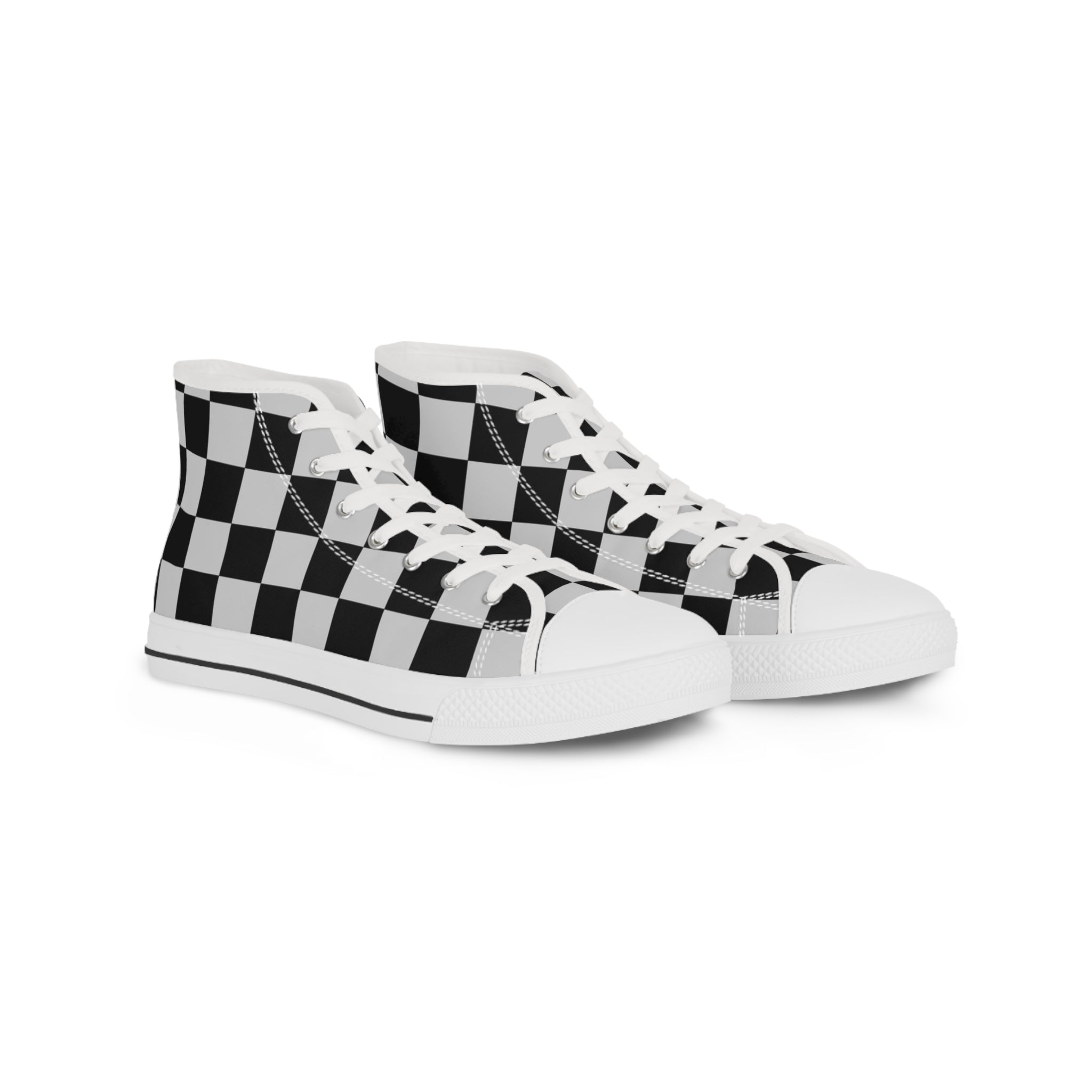Checkerboard Dada Black and Light Gray Men's High Top Sneakers, Artsulli - Art is Long, Life is Short, Shoes, Size, US 5, Color, White sole, , , 15822464241230384606