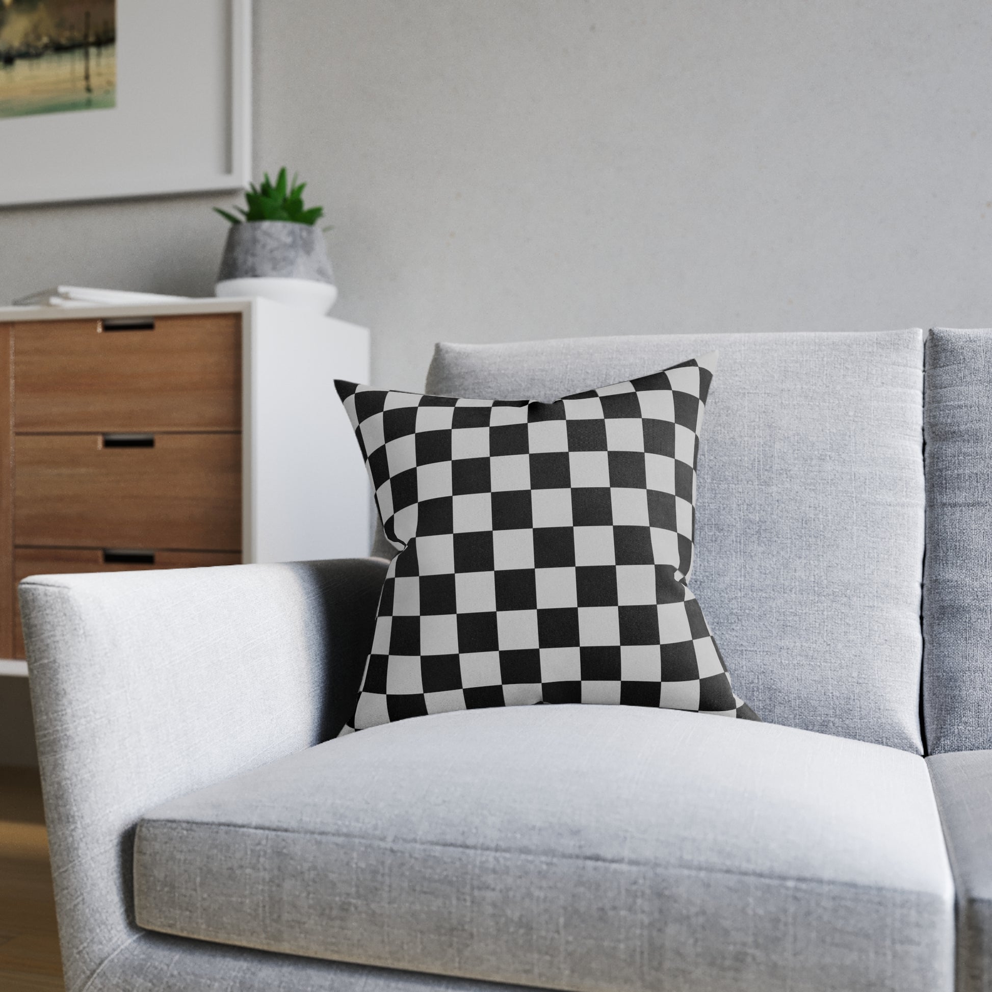 Checkerboard Dada Black and Light Gray Square Pillow, Artsulli - Art is Long, Life is Short, Home Decor, , , , , , , 
