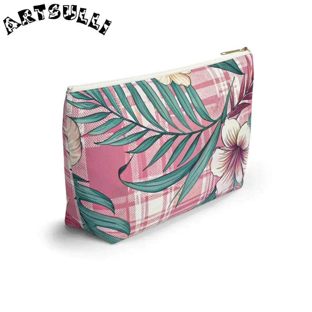 JAKKOUTTHEBXX Plaid x Floral Burgundy and Green Accessory Pouch w