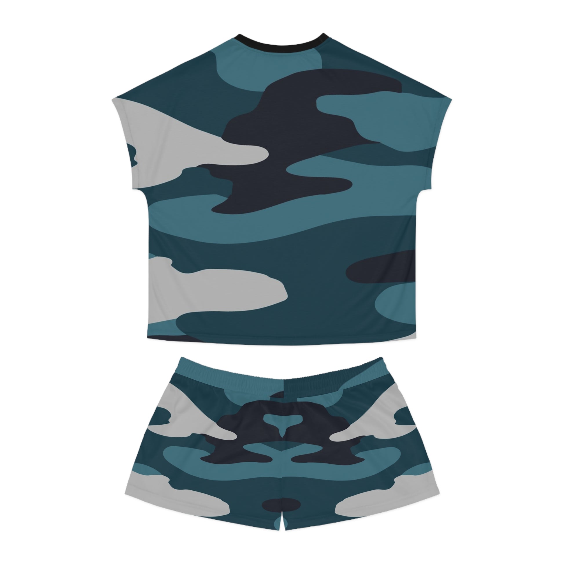 Blue Camouflage Women's Short Pajama Set (AOP), Artsulli - Art is Long, Life is Short, All Over Prints, , , , , , , 