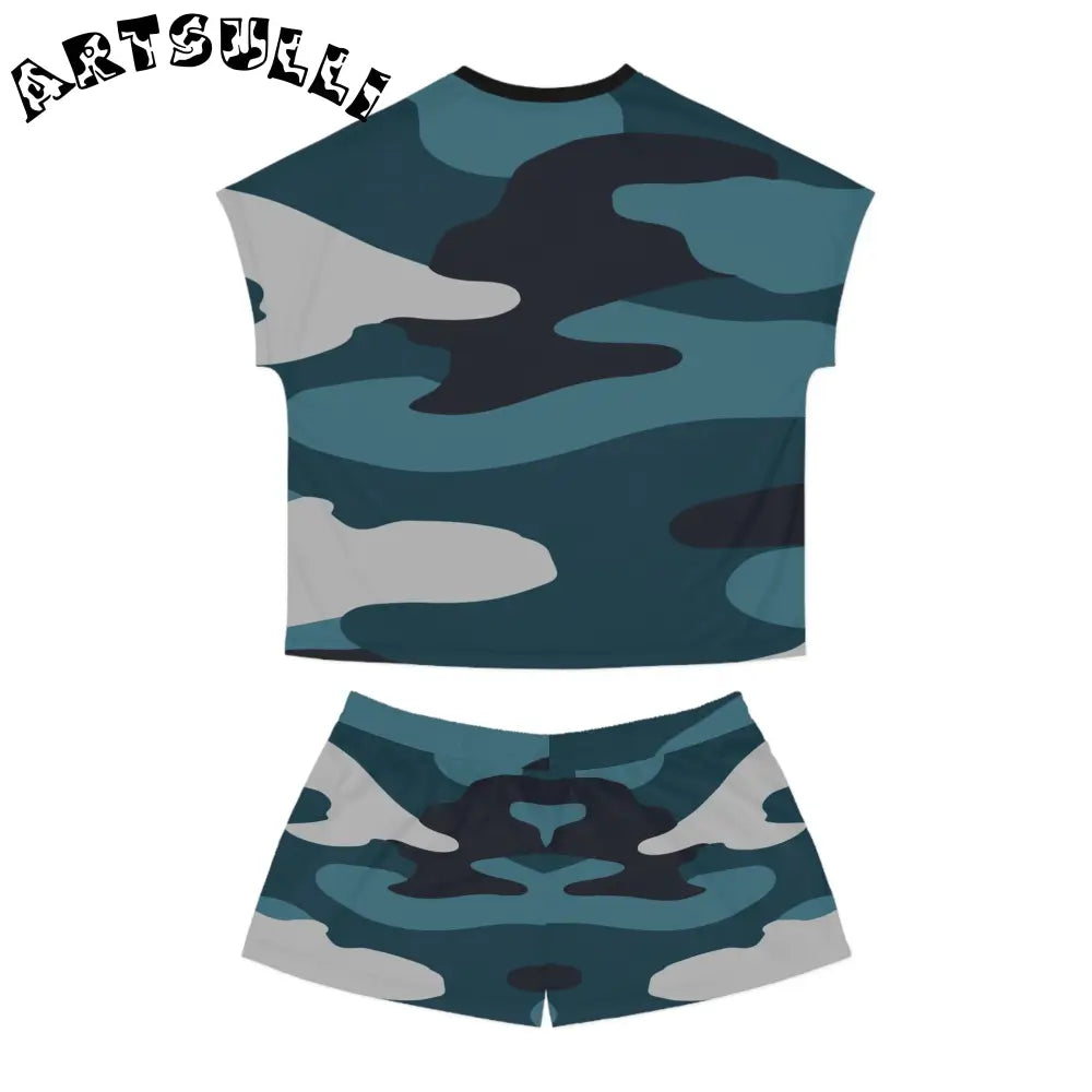 JAKKOUTTHEBXX Blue Camouflage Women’s Short Pajama Set (AOP)