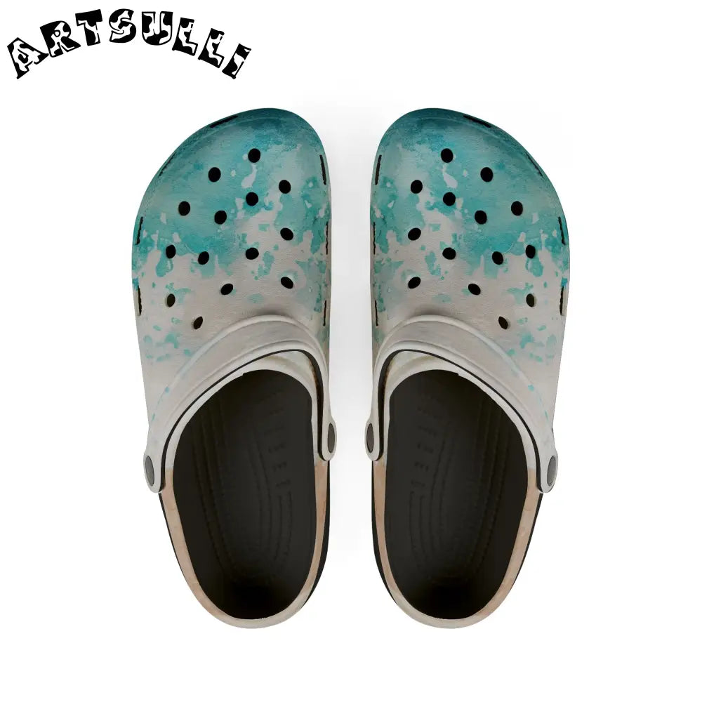 JAKKOUTTHEBXX Teal Gradient Polka Dot EVA Foam Clogs JAKKOUTTHEBXX