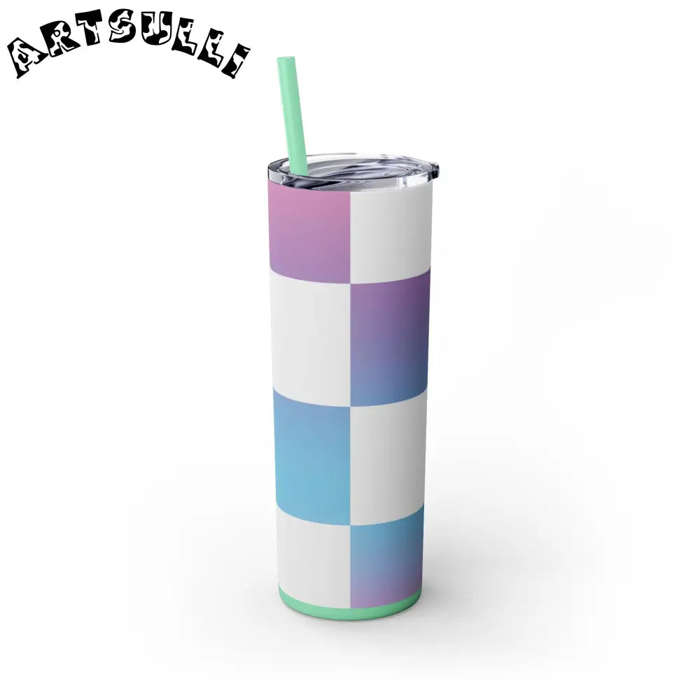 JAKKOUTTHEBXX Vaporwave Check Skinny Tumbler with Straw 20oz