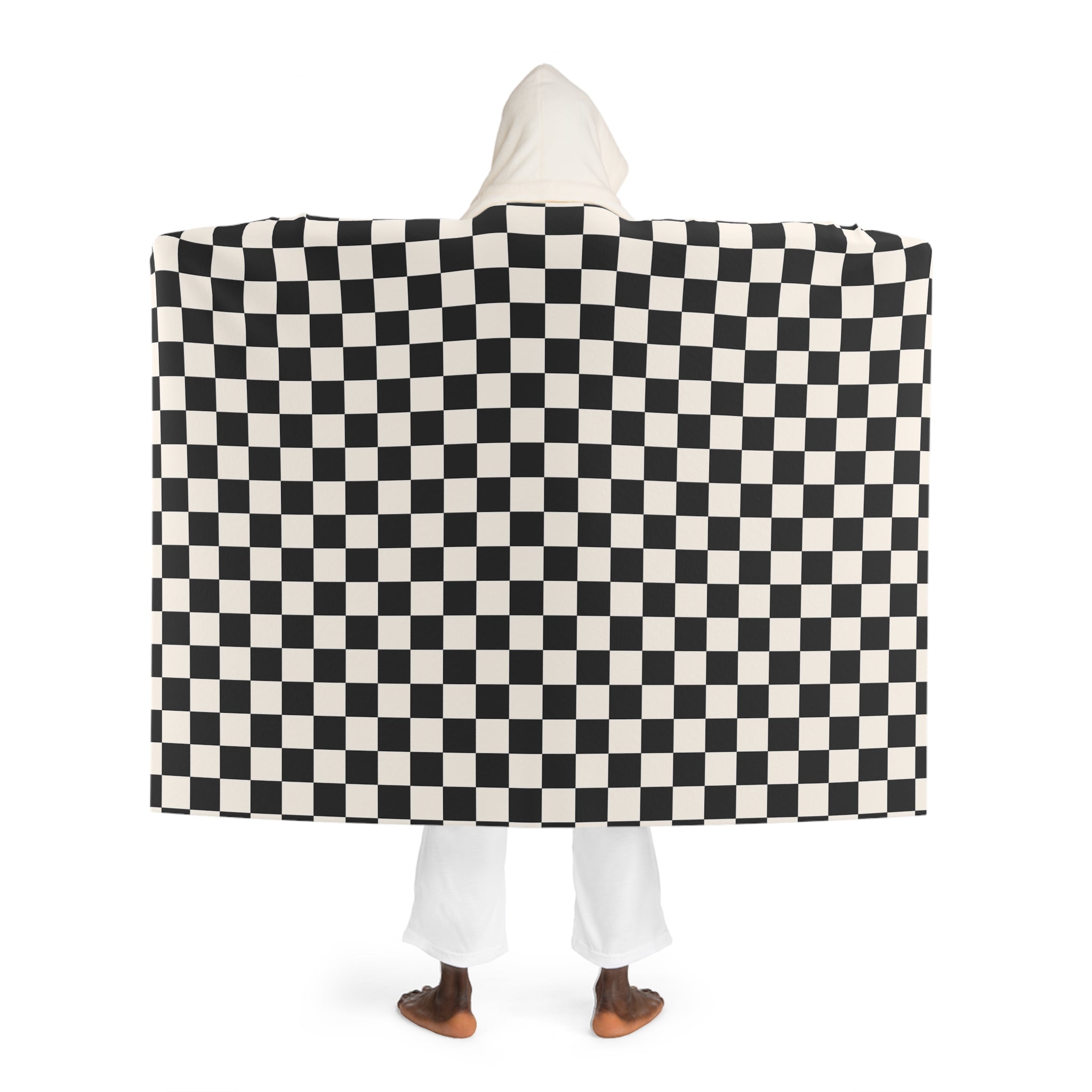 Checkerboard II White and Black Hooded Sherpa Fleece Blanket, Artsulli - Art is Long, Life is Short, All Over Prints, , , , , , , 