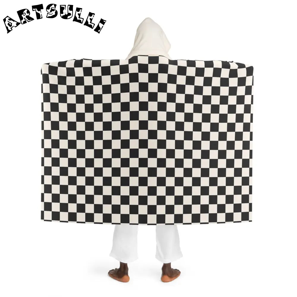 JAKKOUTTHEBXX Checkerboard II White and Black Hooded Sherpa Fleece