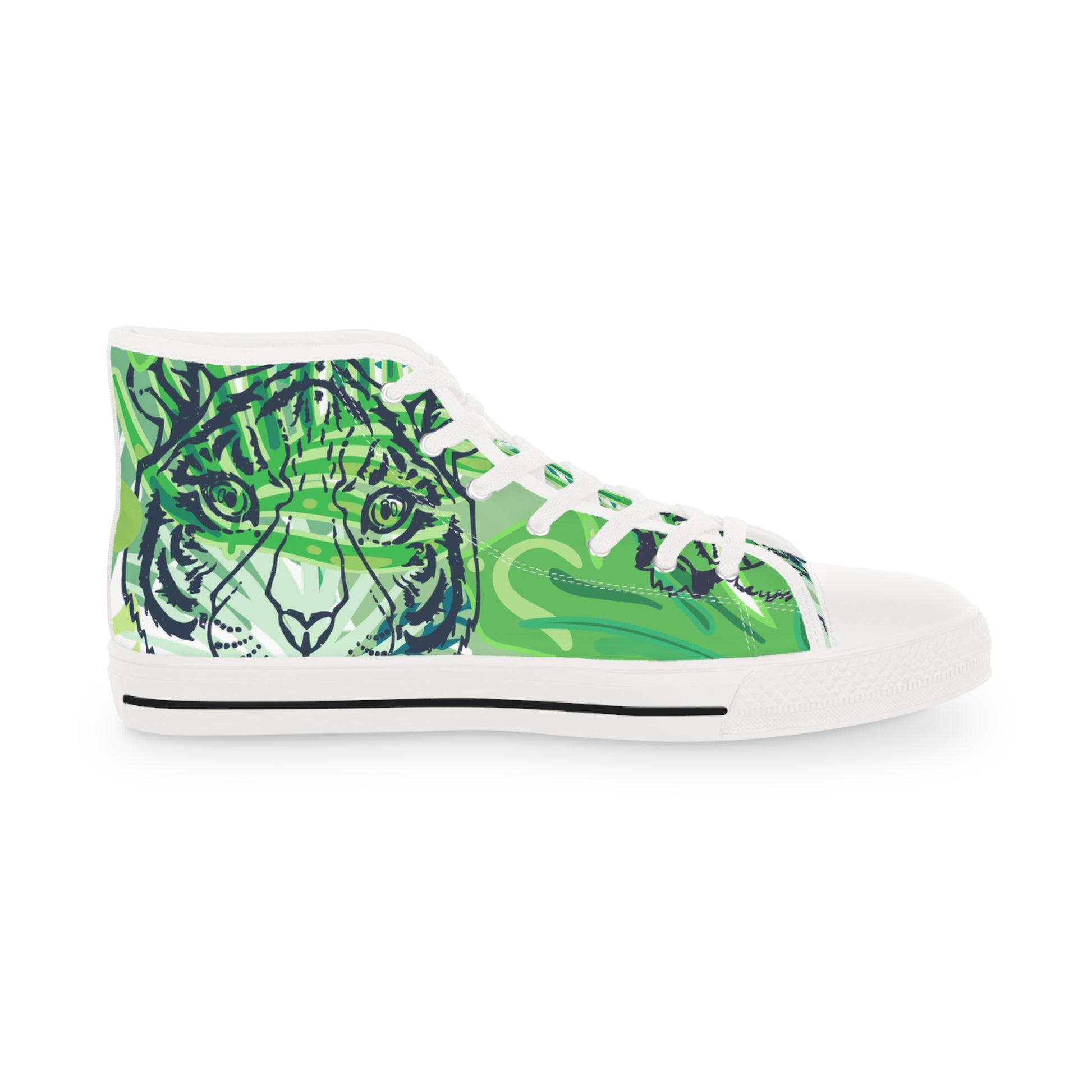 Tropical Jungle Tigers Lime Green Men's High Top Sneakers, Artsulli - Art is Long, Life is Short, Shoes, , , , , , , 