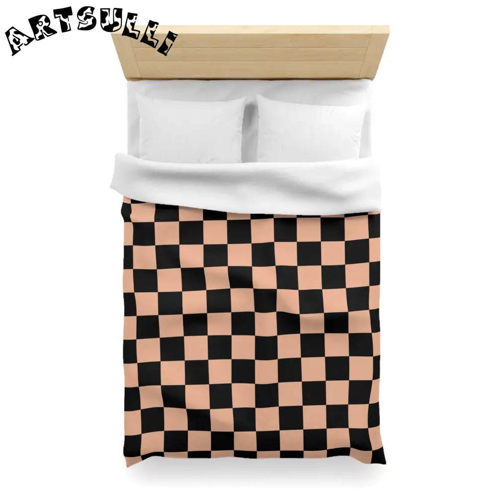 JAKKOUTTHEBXX Checkerboard Soft Orange and Black Microfiber Duvet