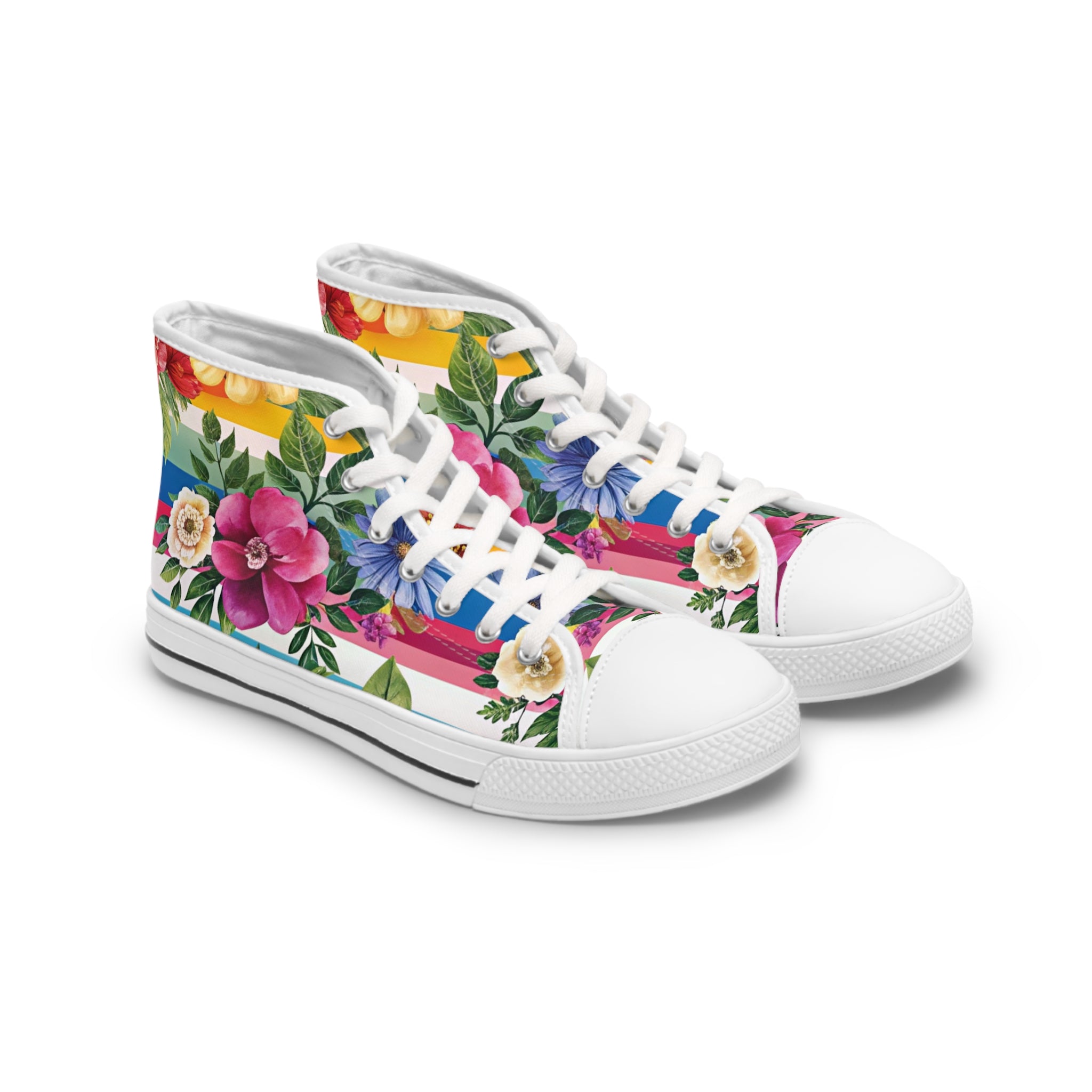 Floral Stripe 4K II Women's High Top Sneakers, Artsulli - Art is Long, Life is Short, Shoes, Size, US 5.5, Color, White sole, , , 20069334469109130137