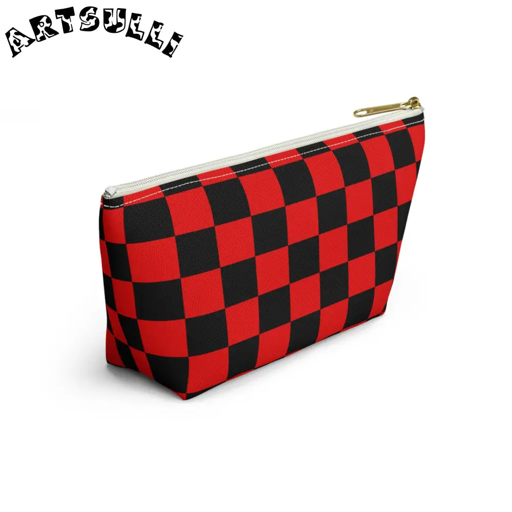 JAKKOUTTHEBXX Checkerboard Red and Black Accessory Pouch w T-bottom