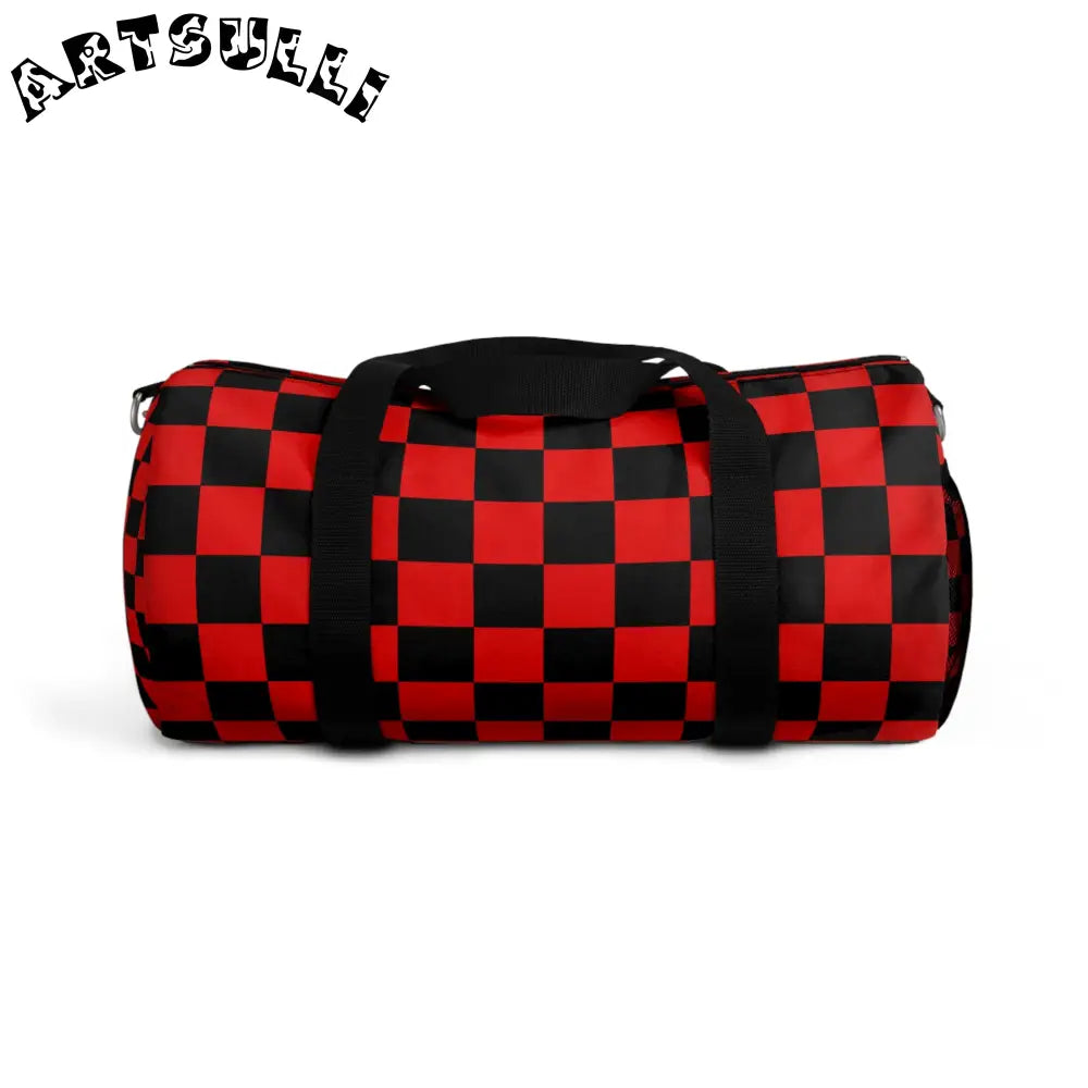 JAKKOUTTHEBXX Checkerboard Red and Black Duffel Bag JAKKOUTTHEBXX