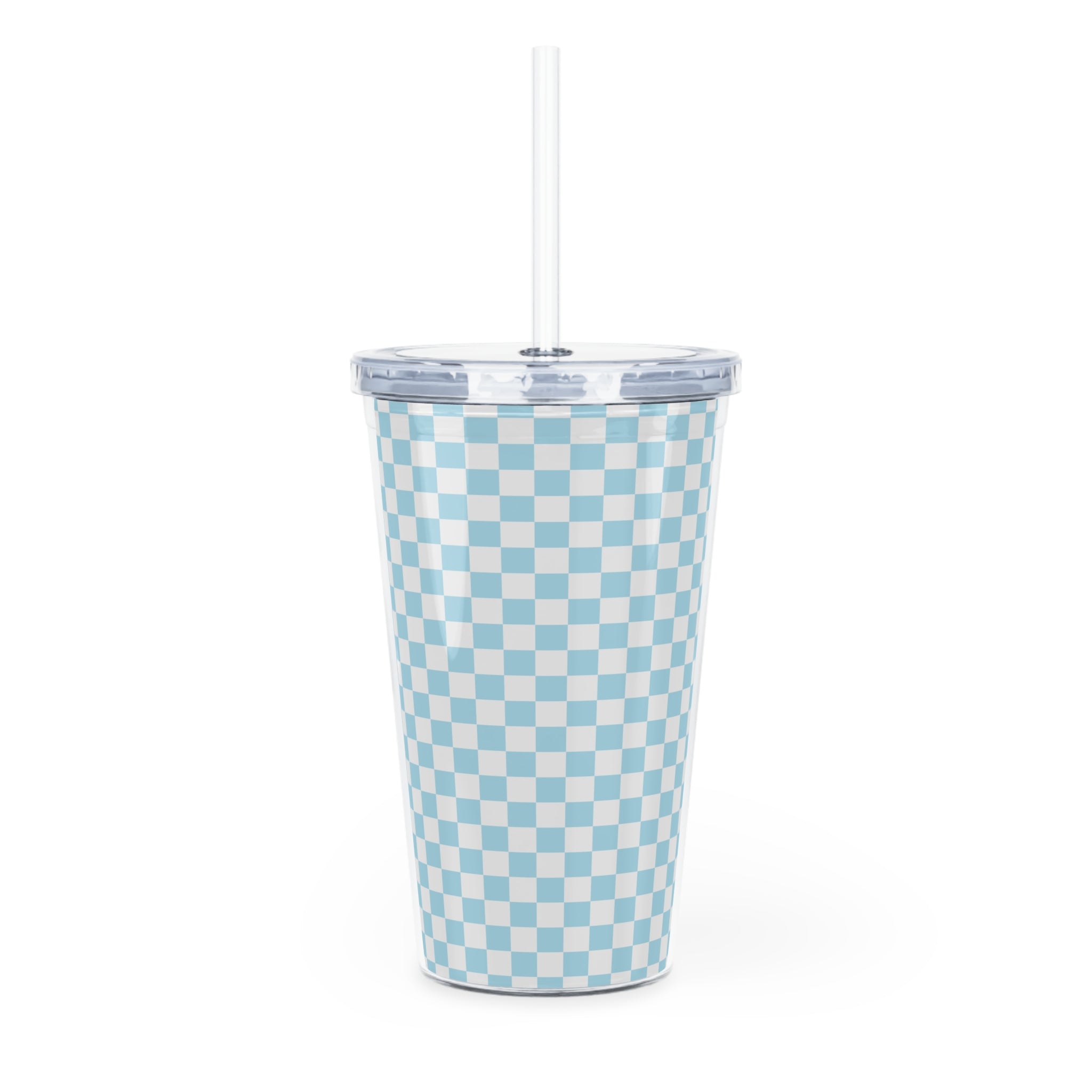 Checkerboard II Sky Blue Plastic Tumbler with Straw, Artsulli - Art is Long, Life is Short, Mug, , , , , , , 