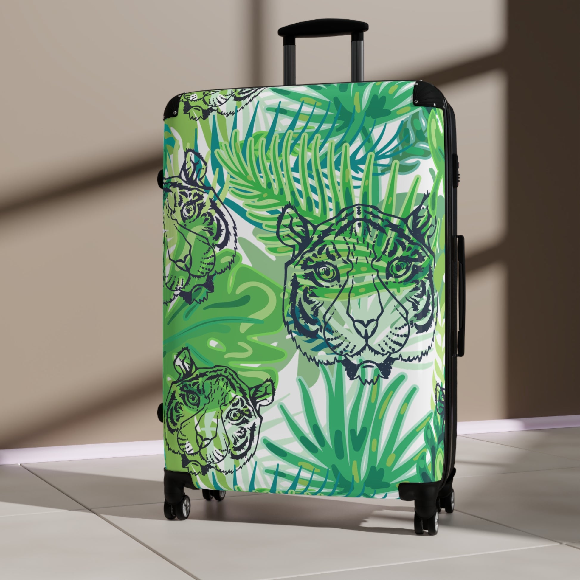 Tropical Jungle Tigers Green Suitcase, Artsulli - Art is Long, Life is Short, Bags, , , , , , , 