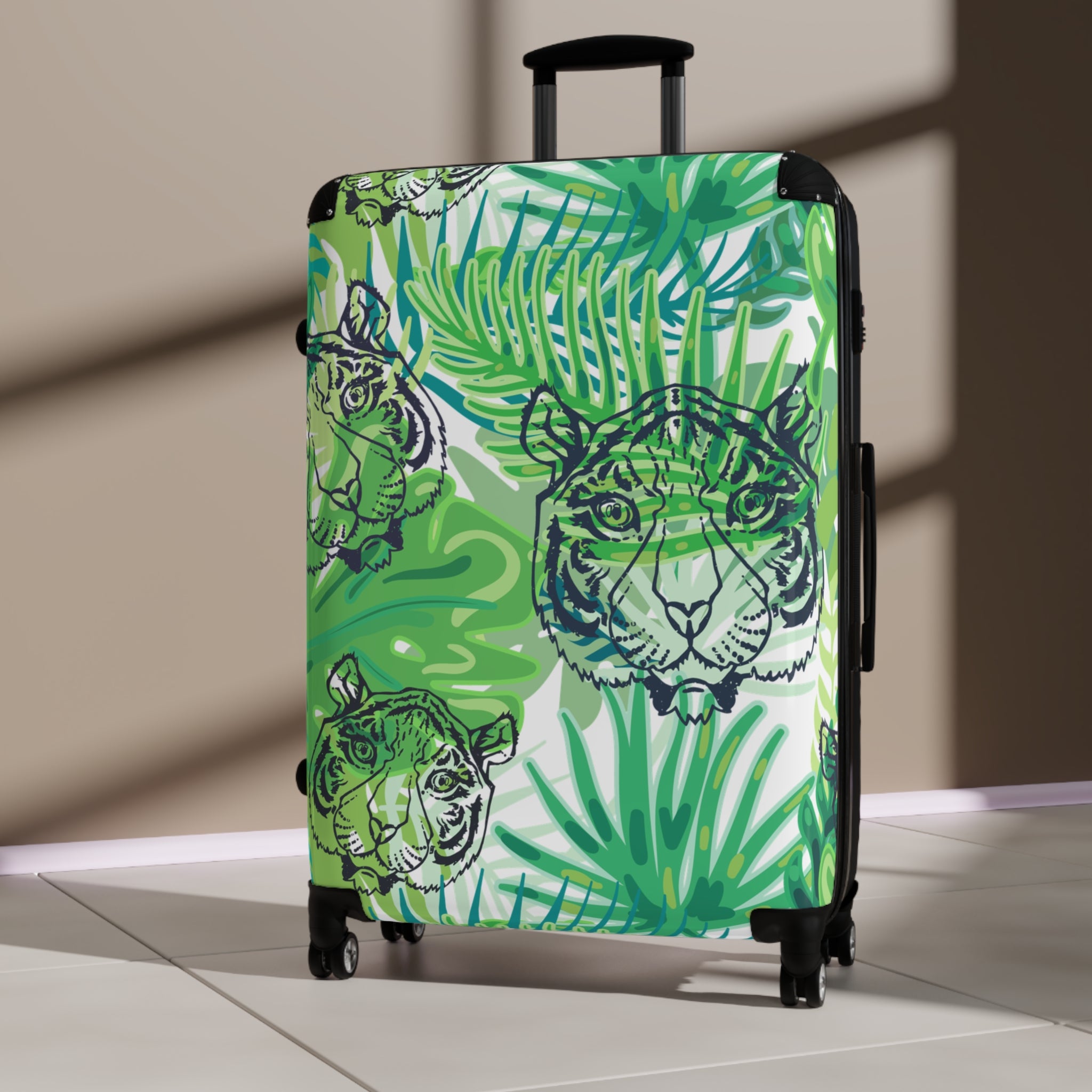 Tropical Jungle Tigers Green Suitcase, Artsulli - Art is Long, Life is Short, Bags, , , , , , , 