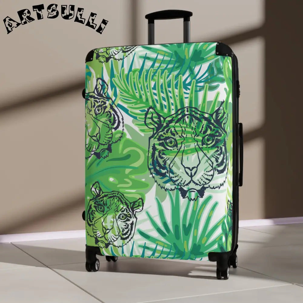 JAKKOUTTHEBXX Tropical Jungle Tigers Green Suitcase JAKKOUTTHEBXX