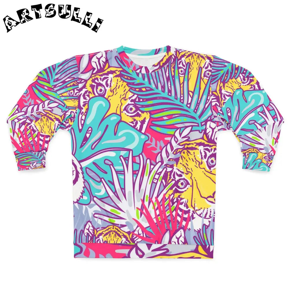 JAKKOUTTHEBXX Tropical Floral Tigers Torquise and Purple Unisex