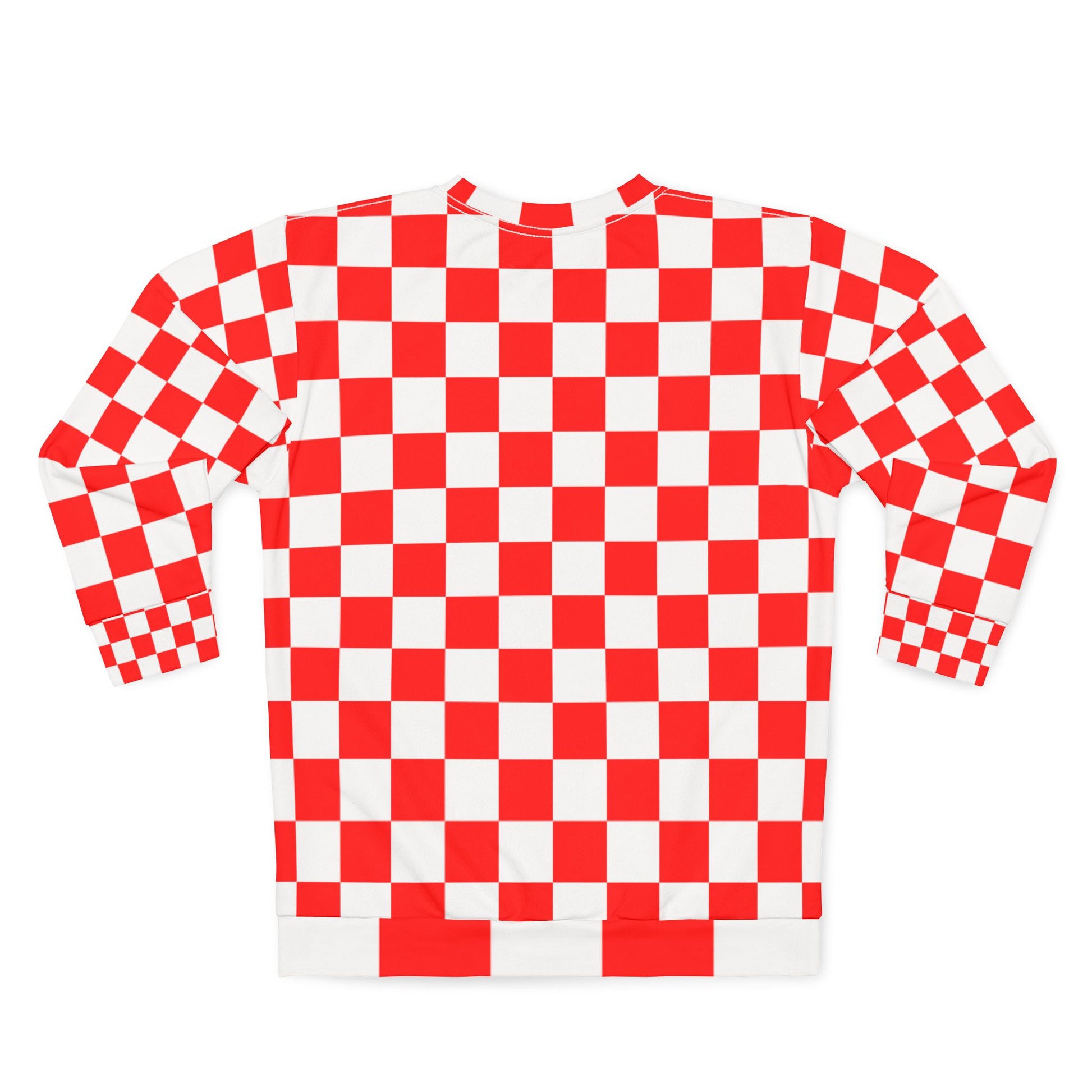 Checkerboard Red and White Unisex Sweatshirt (AOP), Artsulli - Art is Long, Life is Short, All Over Prints, , , , , , , 