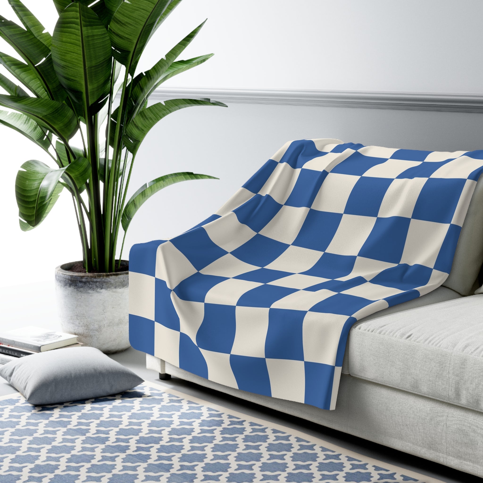 Checkerboard Blue Sherpa Fleece Blanket, Artsulli - Art is Long, Life is Short, Home Decor, , , , , , , 