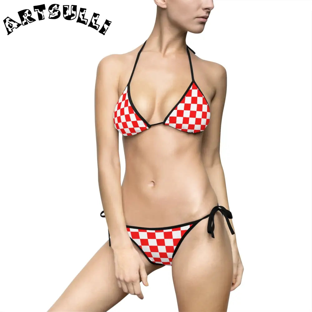 JAKKOUTTHEBXX Checkerboard Red and White Women’s Bikini Swimsuit
