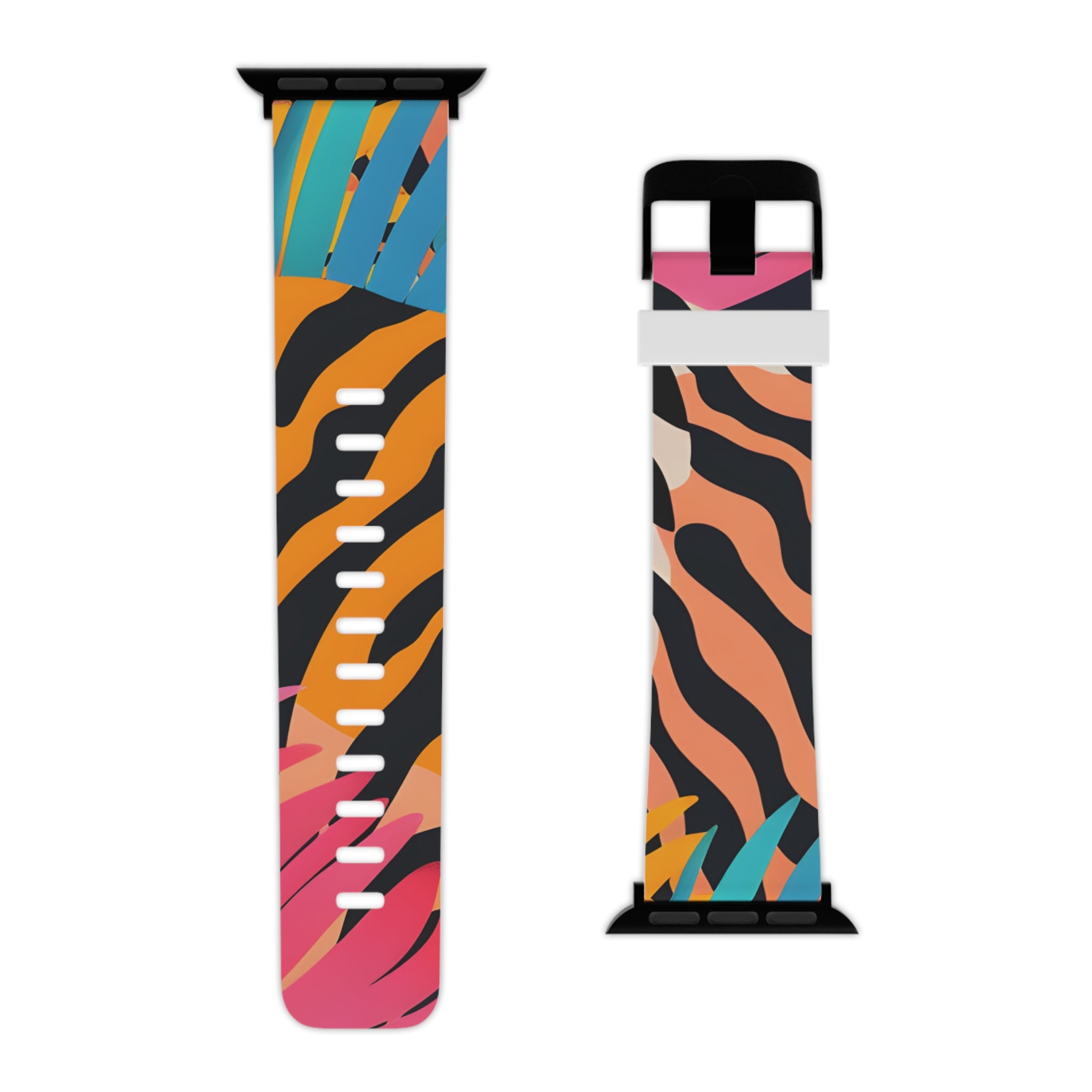 Palm Leaves x Zebra Stripes x Tiger Stripes Orange and Blue  Watch Band for Apple Watch, Artsulli - Art is Long, Life is Short, Accessories, , , , , , , 