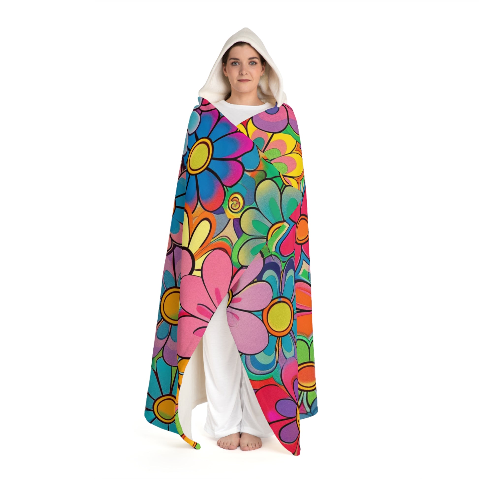 Chromatic Daisy Dream Hooded Sherpa Fleece Blanket, Artsulli - Art is Long, Life is Short, All Over Prints, , , , , , , 