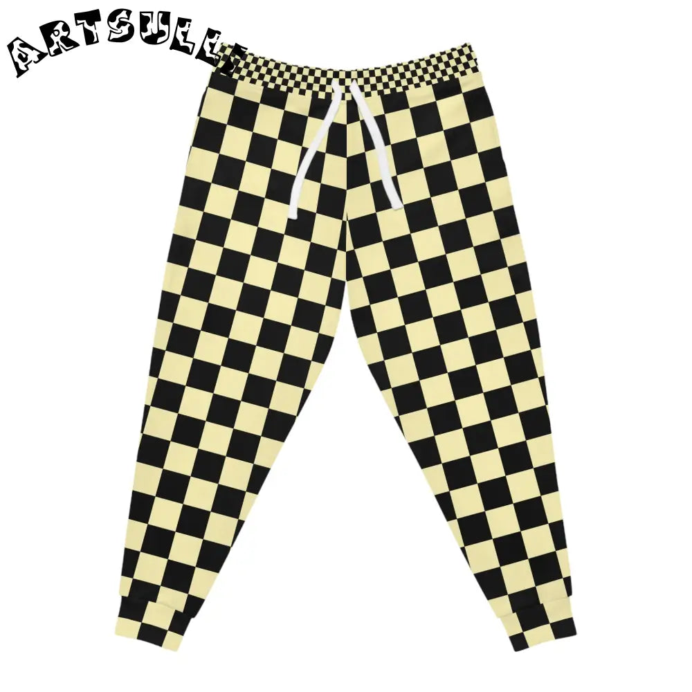 JAKKOUTTHEBXX Checkerboard Black and Yellow Athletic Joggers (AOP)