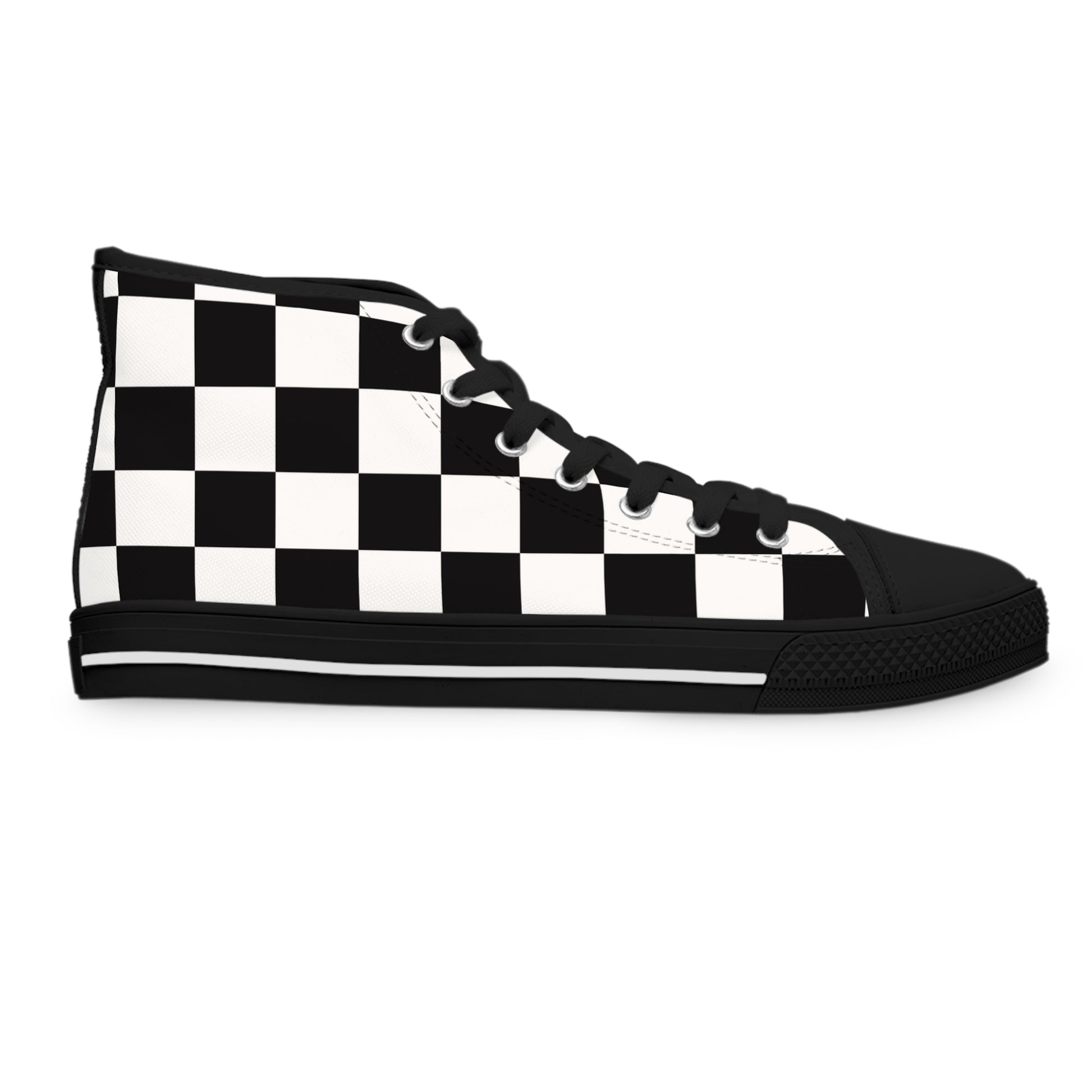 Checkerboard White and Black Women's High Top Sneakers, Artsulli - Art is Long, Life is Short, Shoes, , , , , , , 