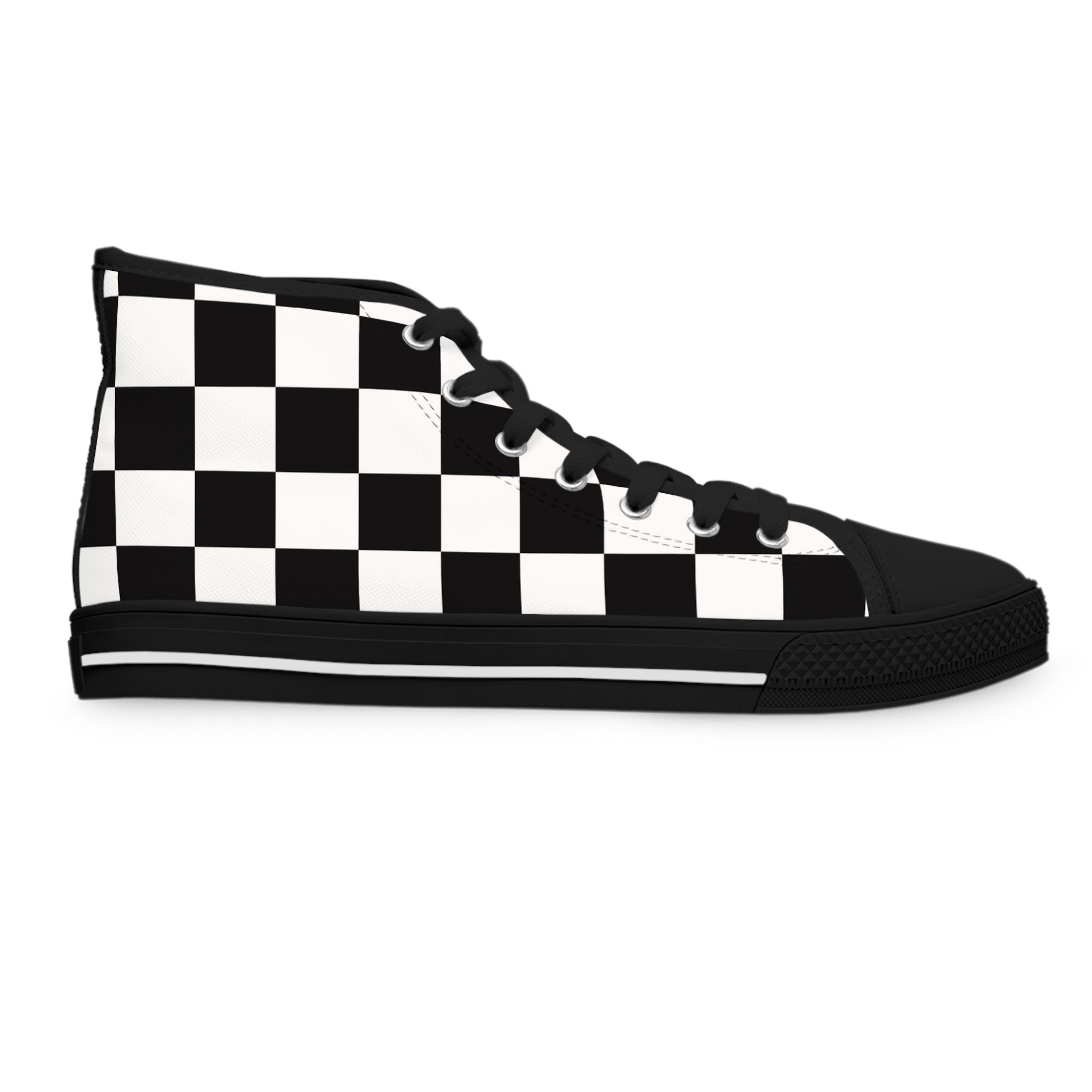 Checkerboard White and Black Women's High Top Sneakers, Artsulli - Art is Long, Life is Short, Shoes, , , , , , , 