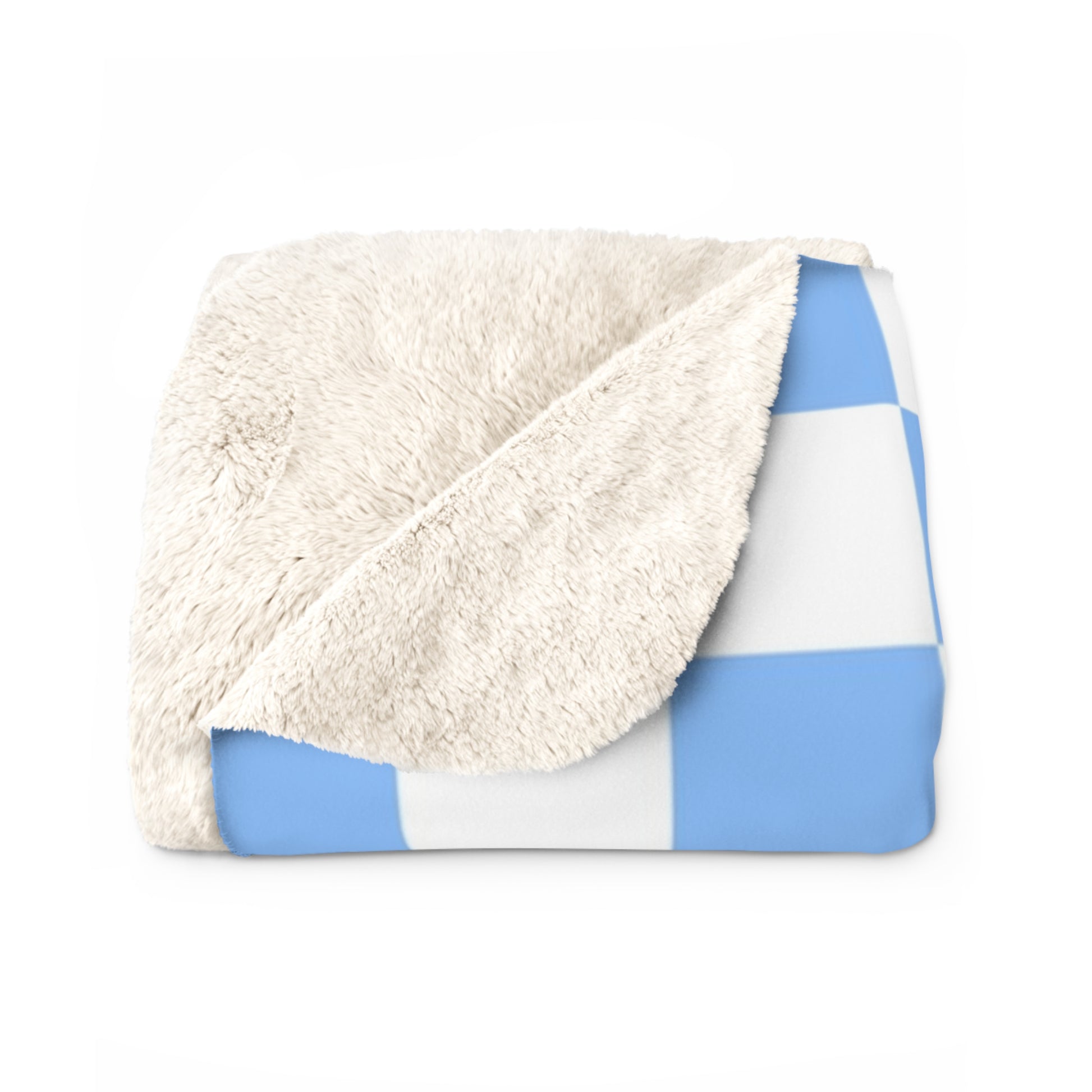 Checkerboard White and Light Blue Sherpa Fleece Blanket, Artsulli - Art is Long, Life is Short, Home Decor, , , , , , , 