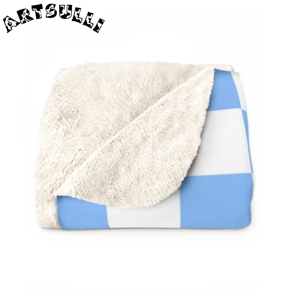 JAKKOUTTHEBXX Checkerboard White and Light Blue Sherpa Fleece