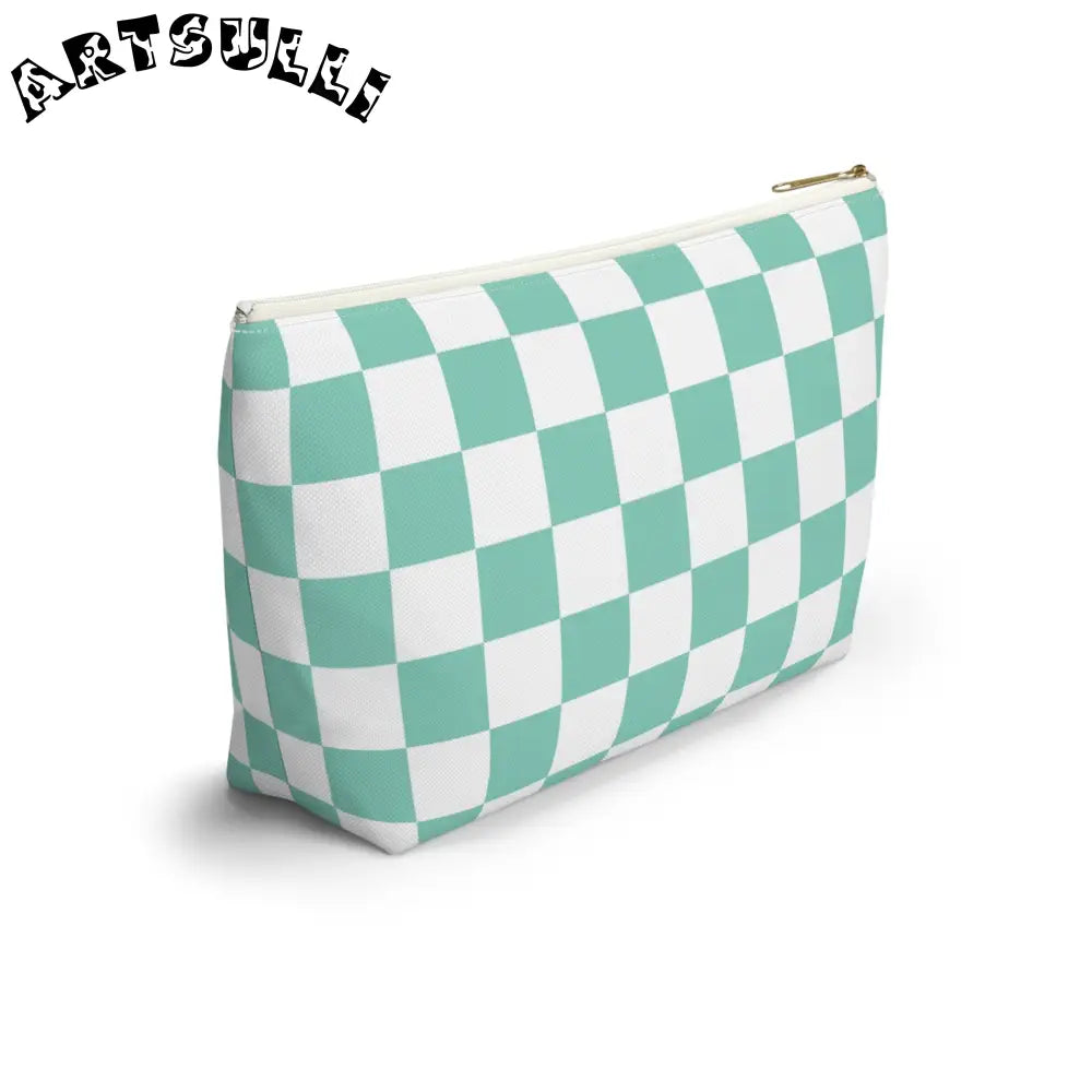 JAKKOUTTHEBXX Checkerboard Light Green Accessory Pouch w T-bottom