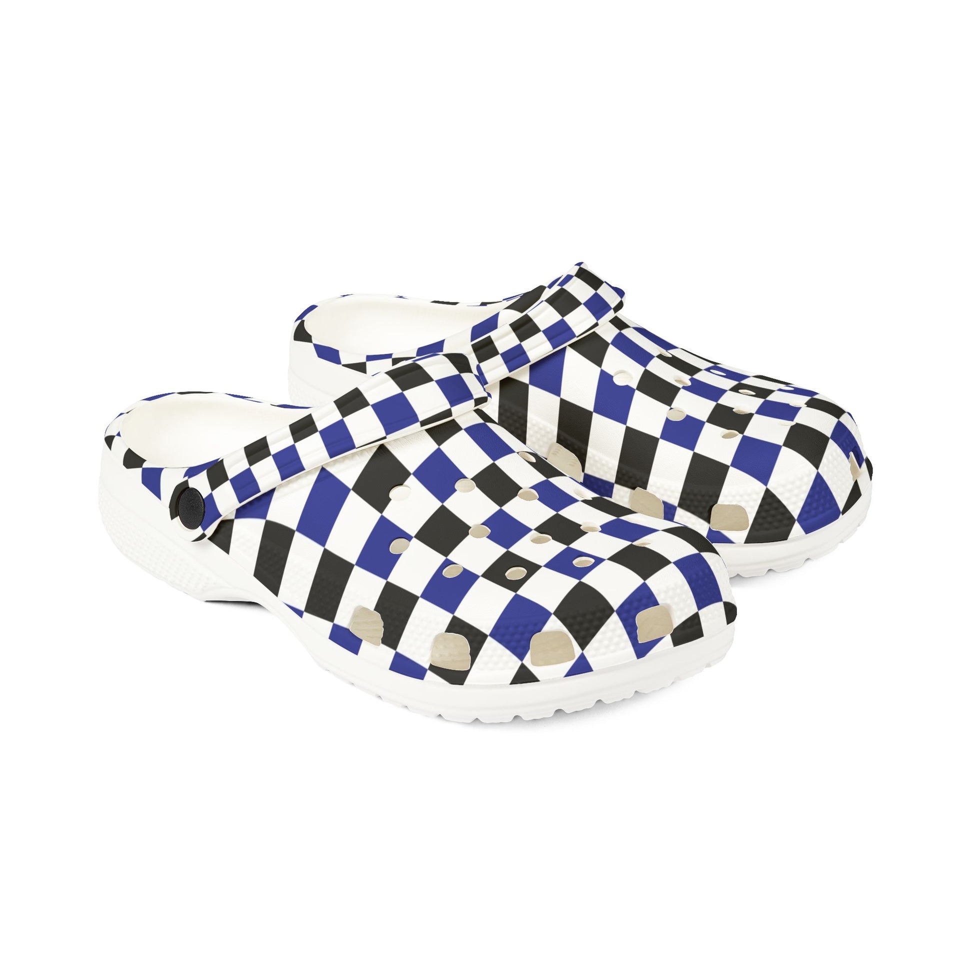 Checkerboard Blue White and Black EVA Foam Rubber Shoes (AOP), Artsulli - Art is Long, Life is Short, Shoes, , , , , , , 